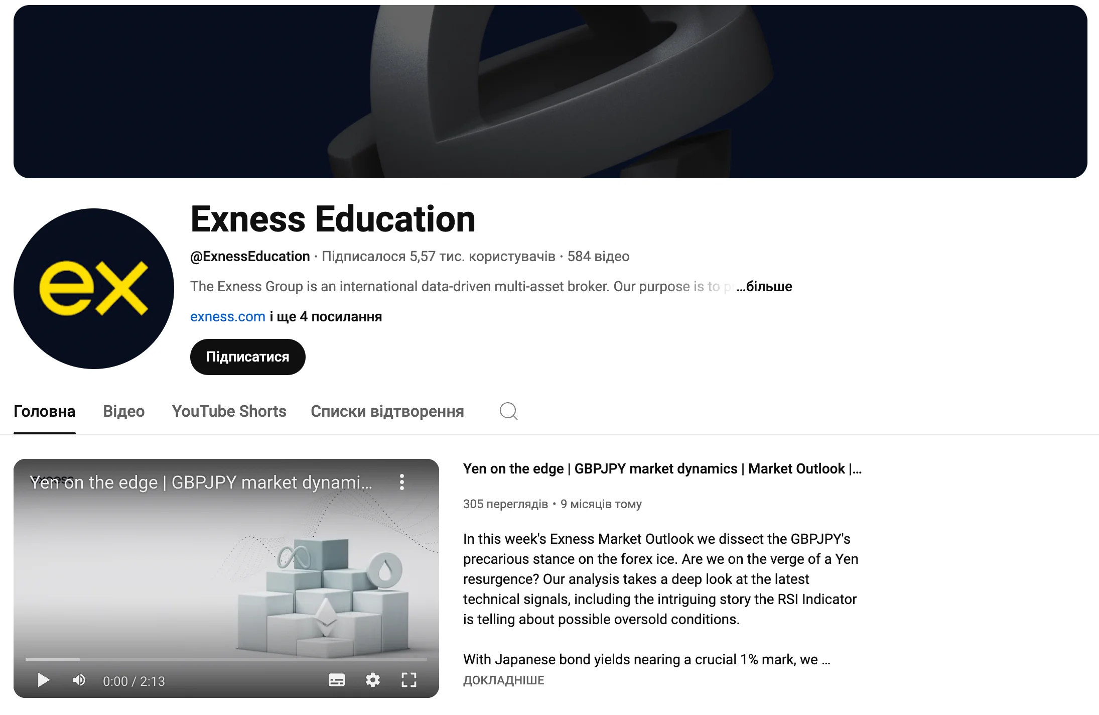 Exness Education Channel on Youtube